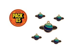 Dije Esmaltado Planeta Dorado x 5 unidades